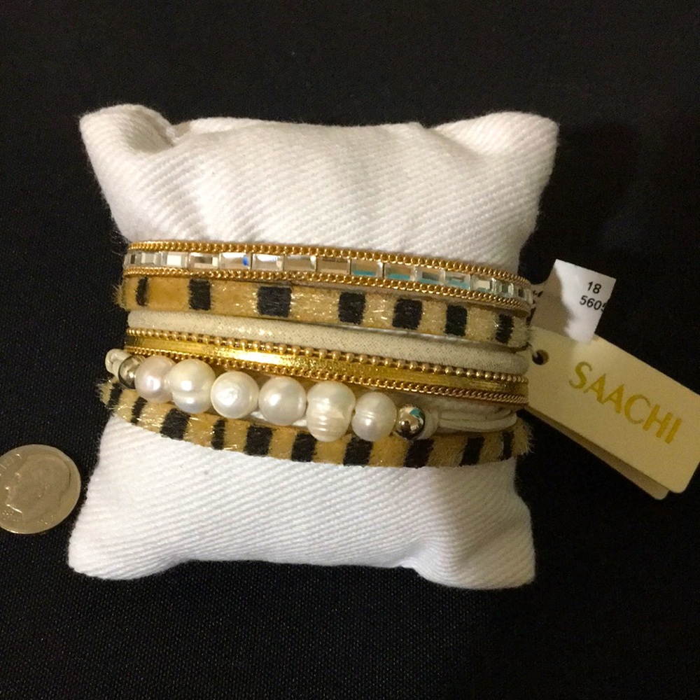 Genuine Leather, pearl, brass and glass wrap